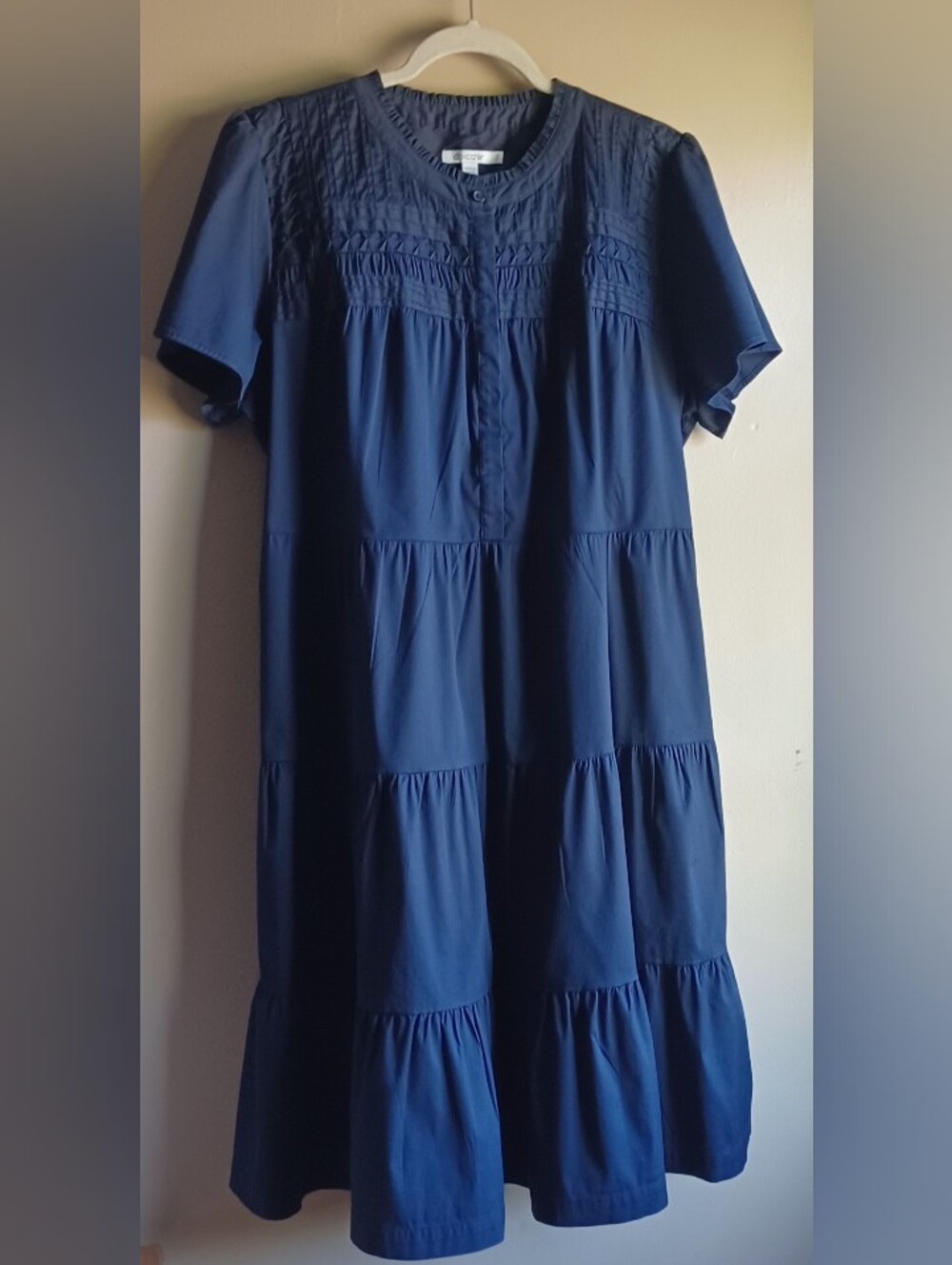 CHICO'S Navy Pintuck Tiered Dress In 16 - Picture 4 of 6